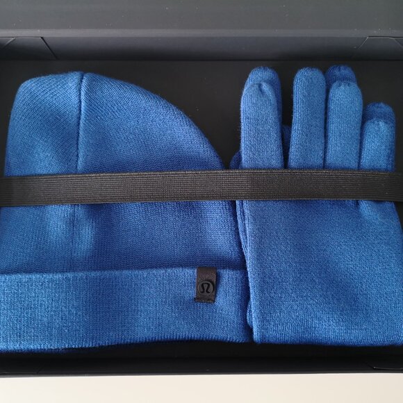 NWT LULULEMON Blue Wool Blend Alpine Air Glove & Beanie Combo Set Men's S/M - Picture 1 of 8